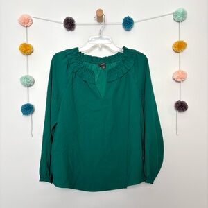 J. Crew Deep Green Drapery Ruffle Collar Top